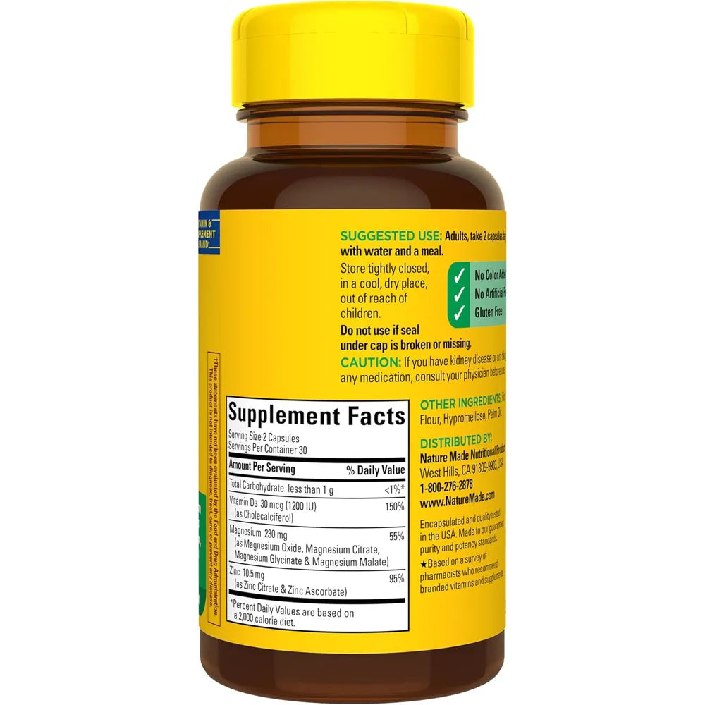 Nature Made Complejo de Magnesio con D3 y Zinc – 60 cápsulas