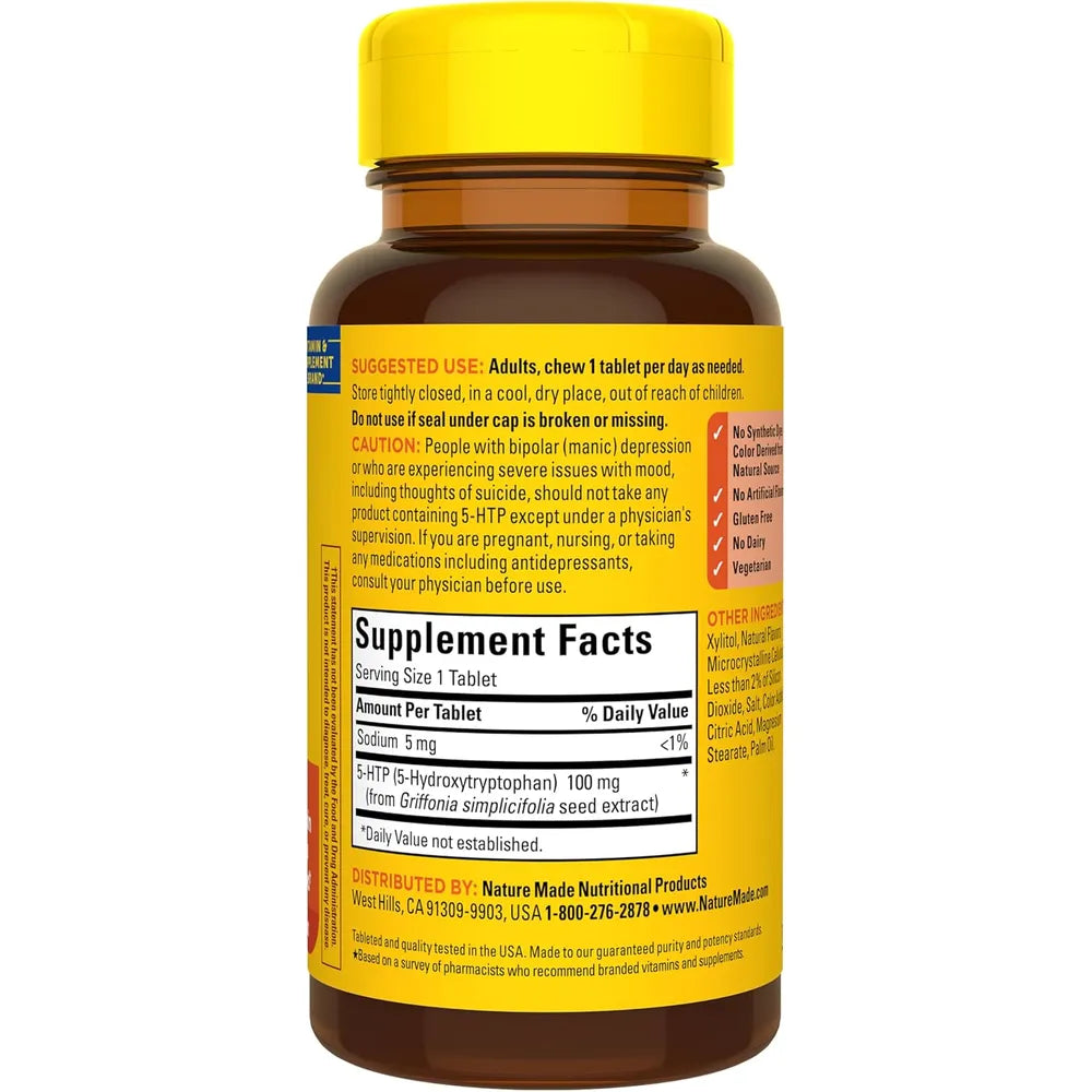 Nature Made 5-HTP 100 mg | 30 tabletas masticables naranja cítrica