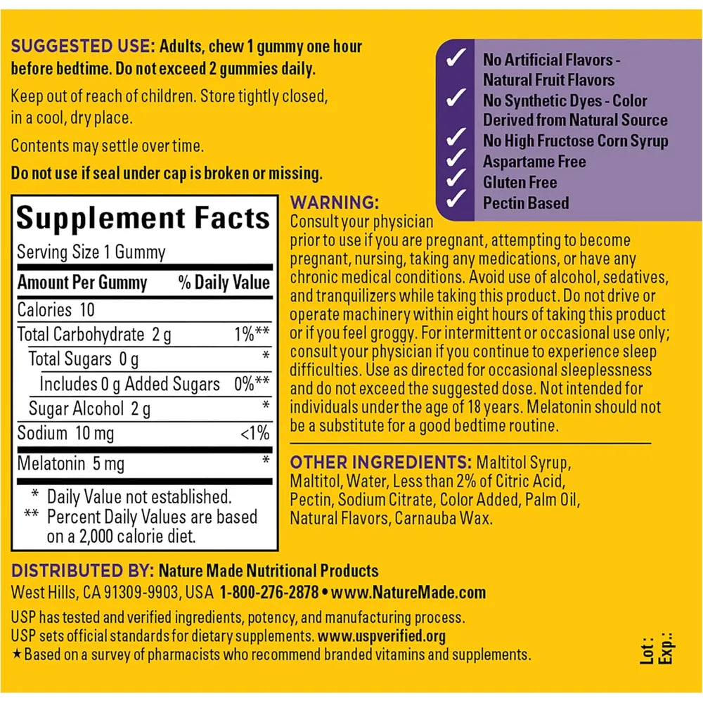 Nature Made Melatonina Zero Sugar 5 mg – 70 gomitas