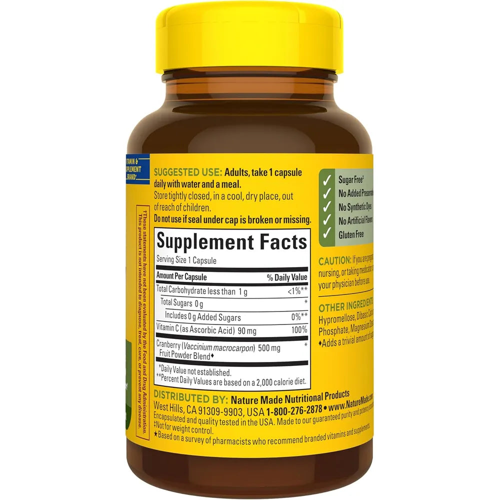 Nature Made Cranberry 500 mg + Vitamina C | 60 cápsulas