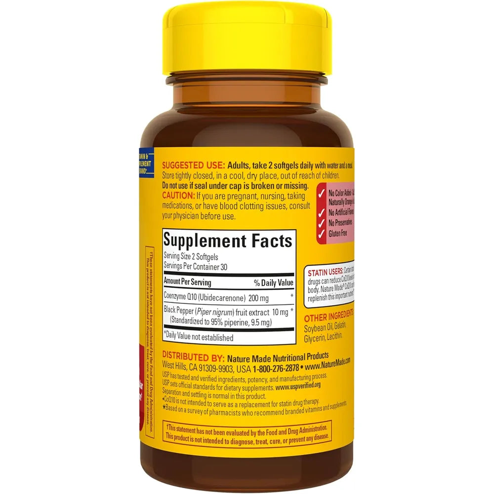 Nature Made CoQ10 200 mg por porción con Pimienta Negra – 60 cápsulas blandas