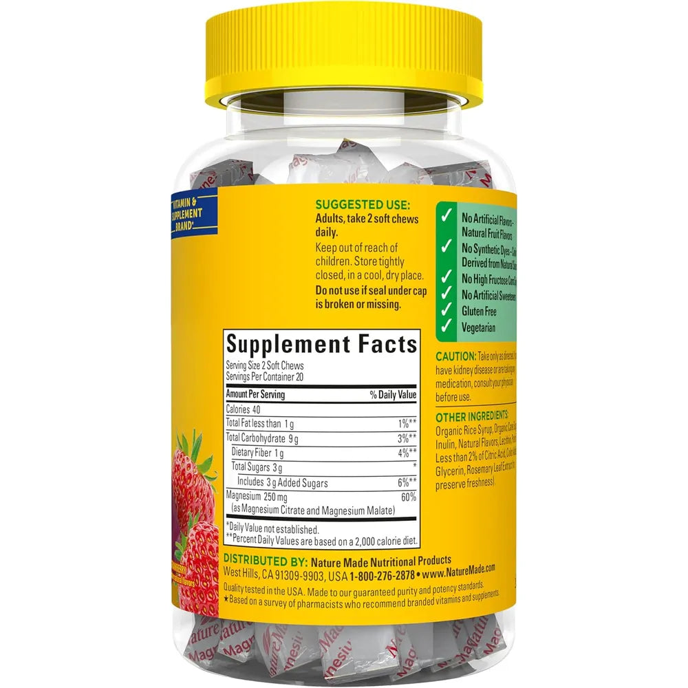 Nature Made Magnesio Complex 250 mg por porción – 40 masticables blandos