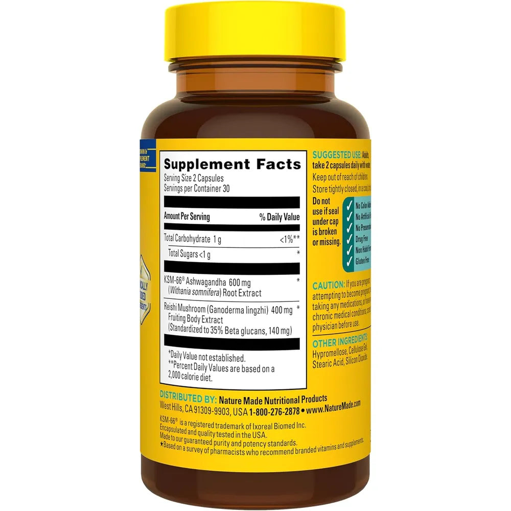 Nature Made Ashwagandha KSM-66 + Reishi | 60 cápsulas