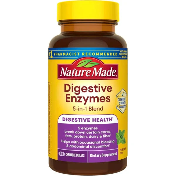 Nature Made Enzimas Digestivas 5 en 1 – 90 tabletas masticables
