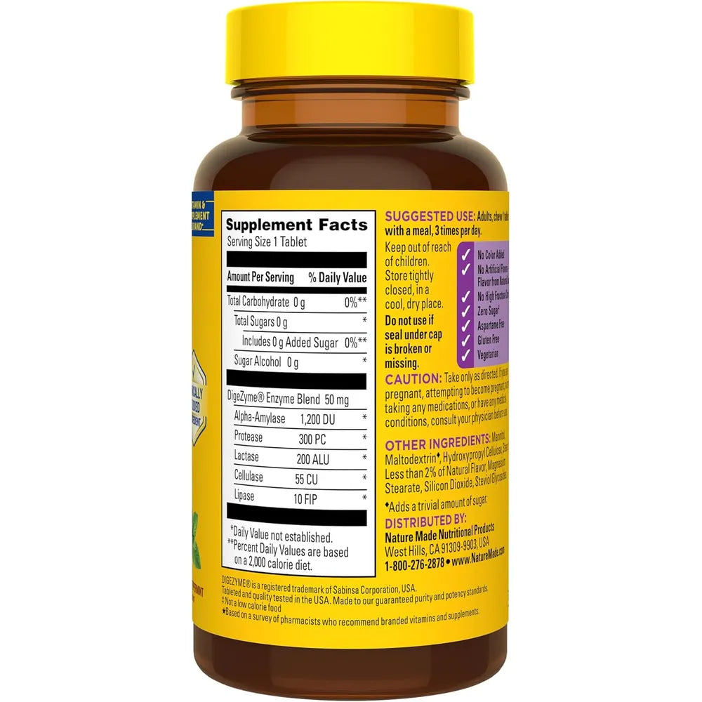 Nature Made Enzimas Digestivas 5 en 1 – 90 tabletas masticables